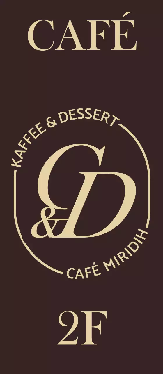 Beruhigendes Cafe mit beigem Text auf braunem Hintergrund