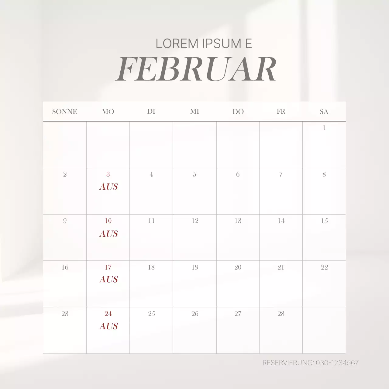 Eine einfache beigefarbene Buchungskalender-Werbeanzeige