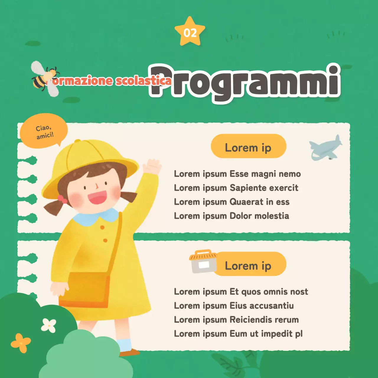 Annunci di asili nido verdi e gialli