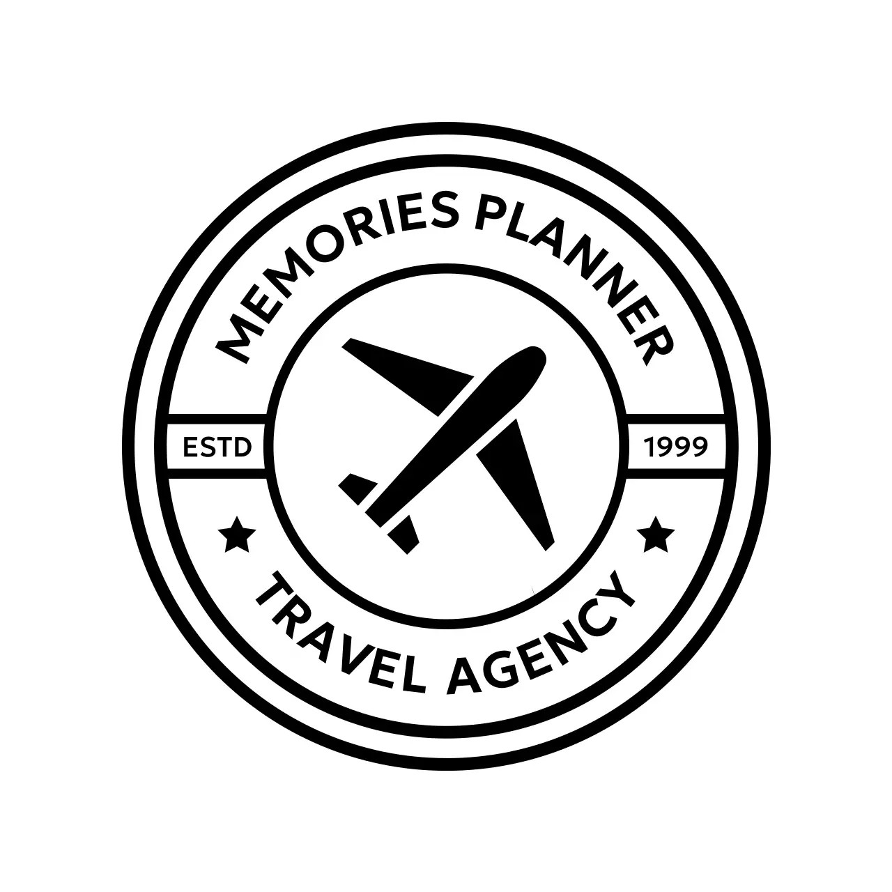 A clean, stylized travel stamp logo