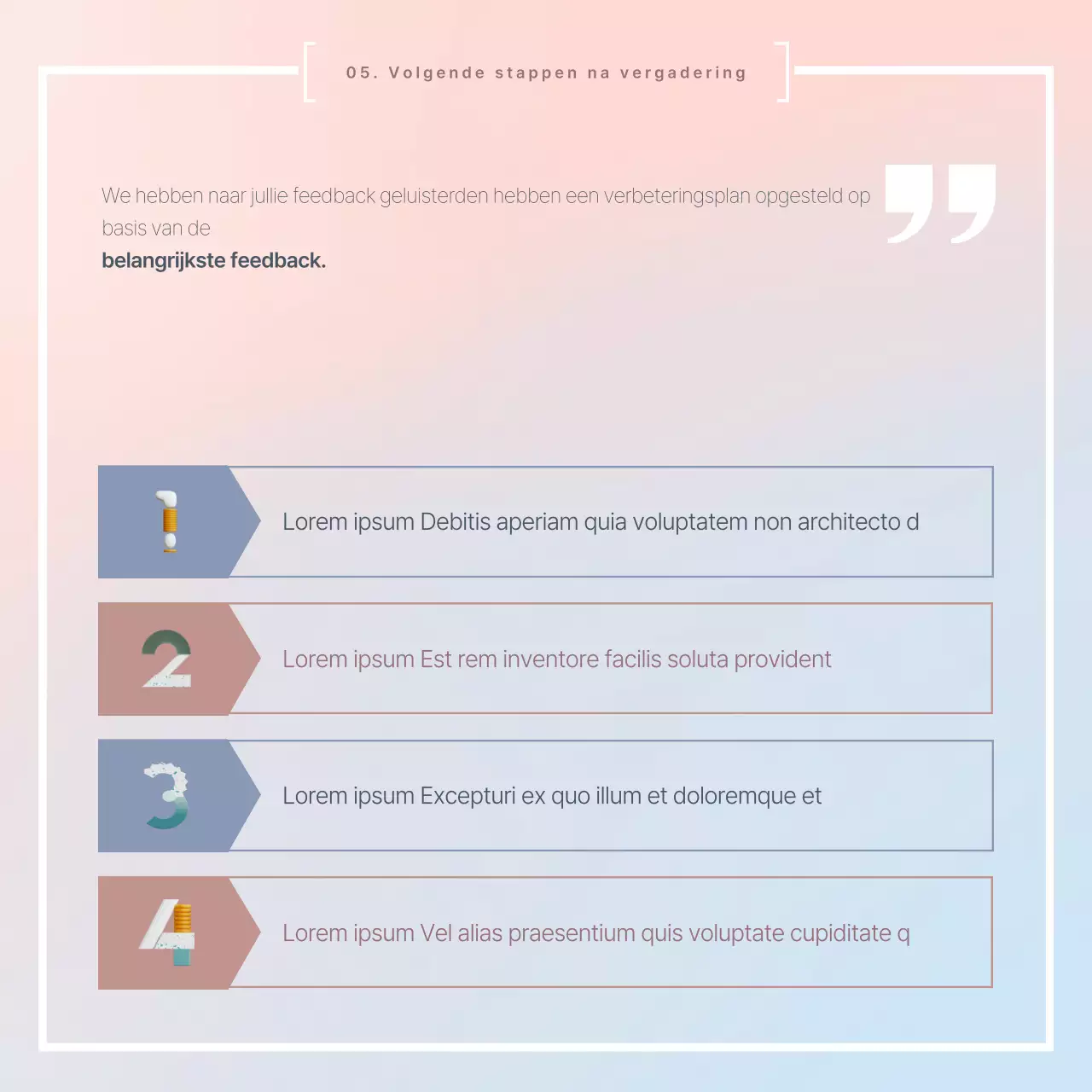 Een eenvoudig roze en lichtblauw verslag van het resultaat van de vergadering