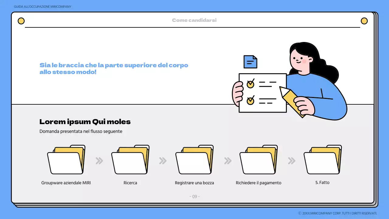 Materiale di formazione del libro di onboarding blu e giallo