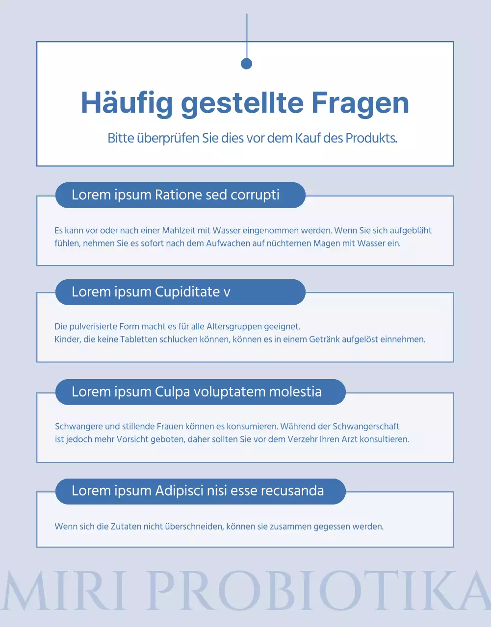 Einfacher Lactobacillus-Produktbrief in marineblau und hellblau