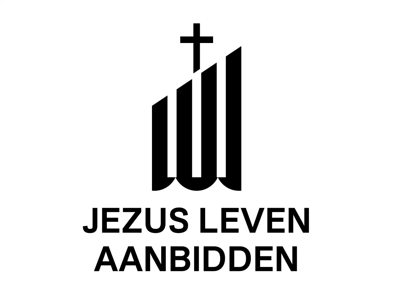Religieus typografisch logo met eenvoudige gebouwillustratie