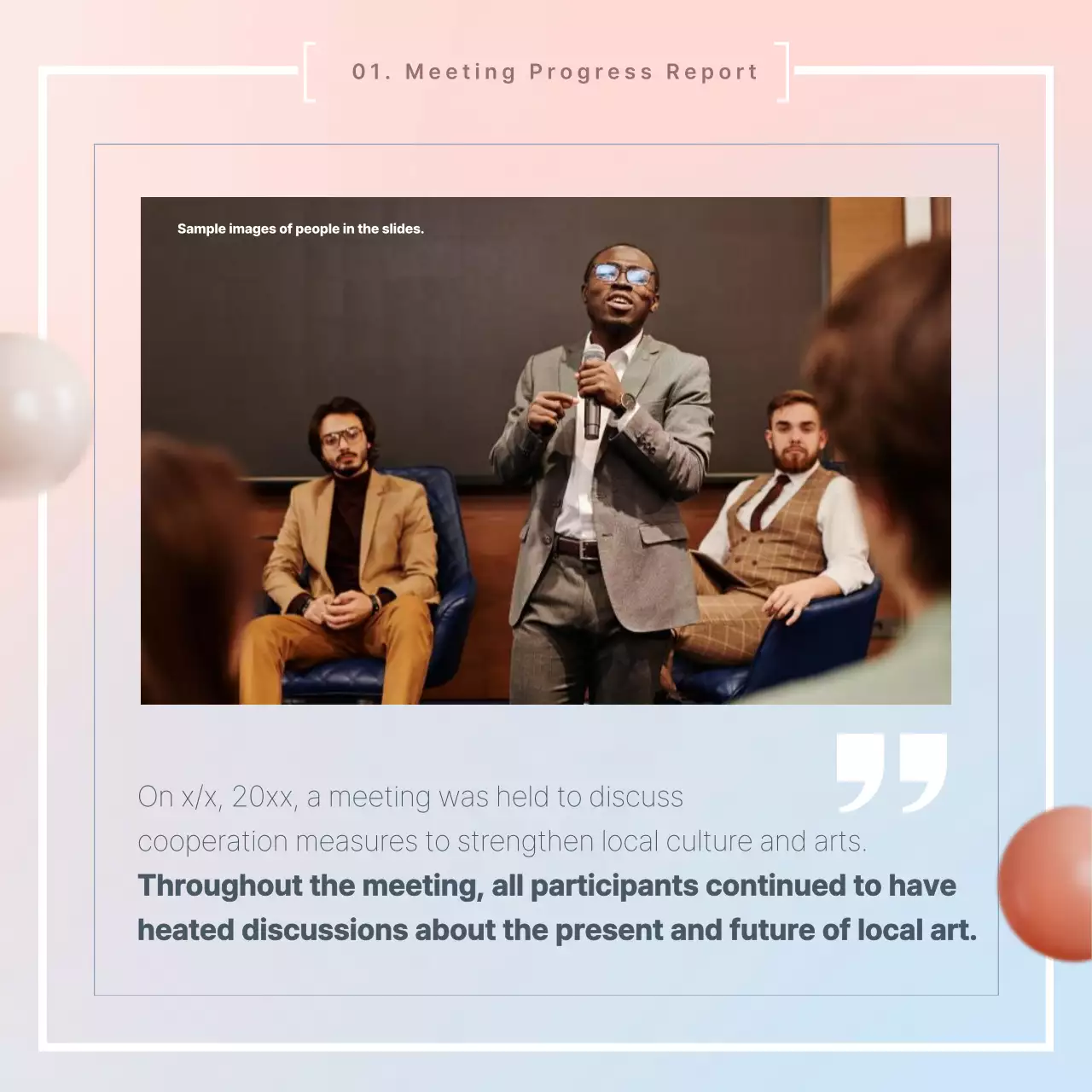 A simple pink and light blue meeting results report