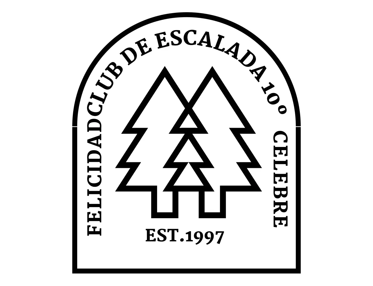 Club de camping con logotipo en forma de arco con ilustración de un árbol
