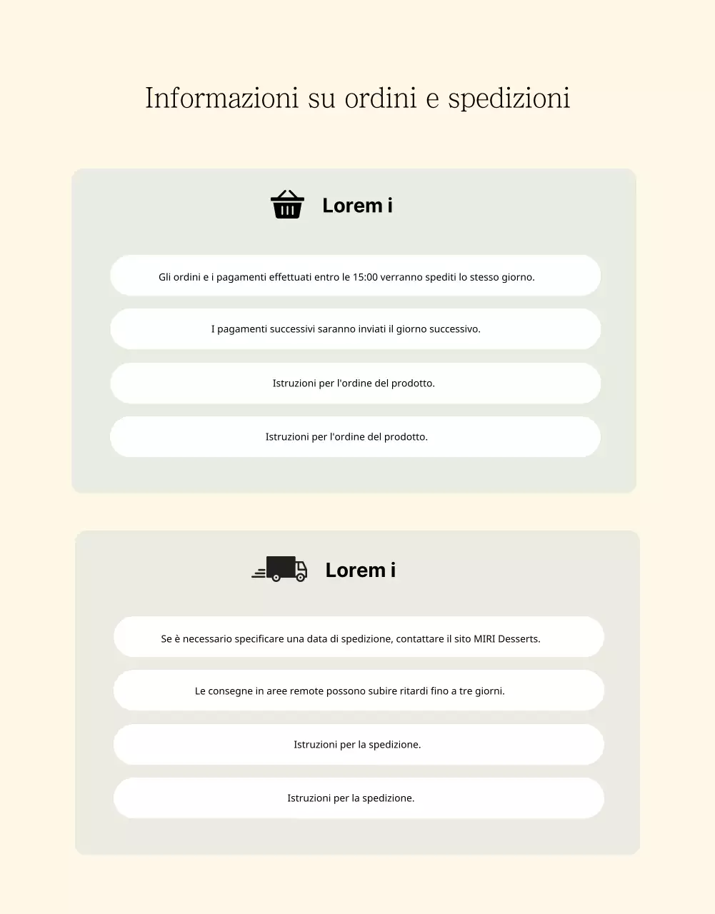 Annuncio della vendita di una semplice torta beige e avorio