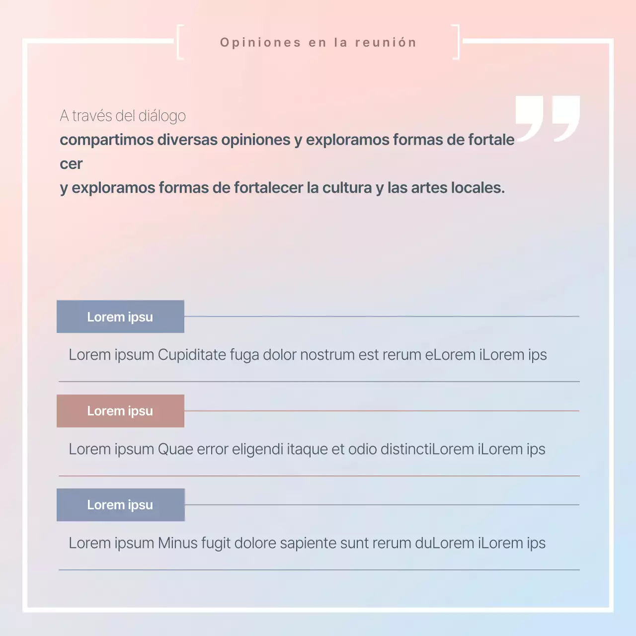 Un sencillo informe de resultados de reunión en rosa y azul claro
