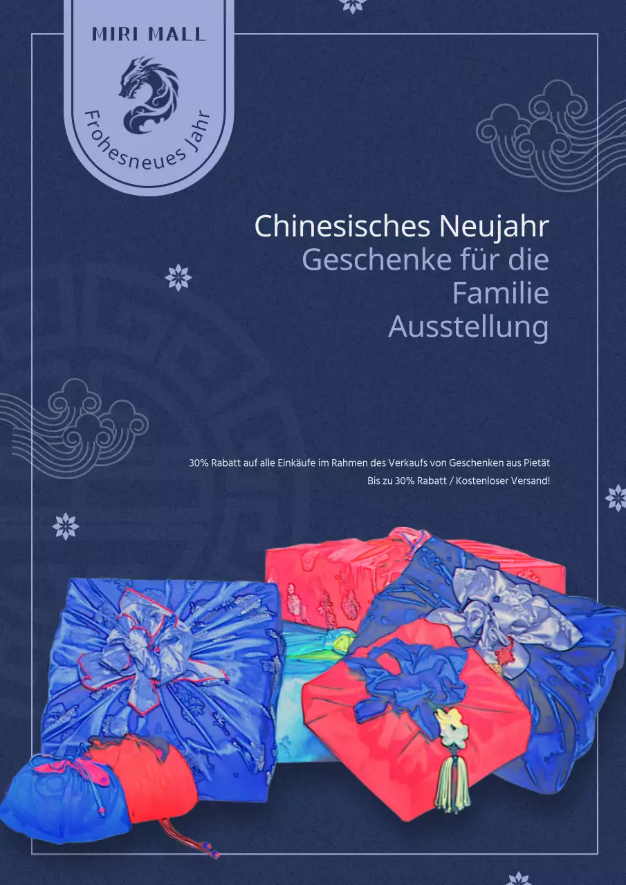 Eine Retro-Werbung für das chinesische Neujahrsfest in Marineblau und Mauve.