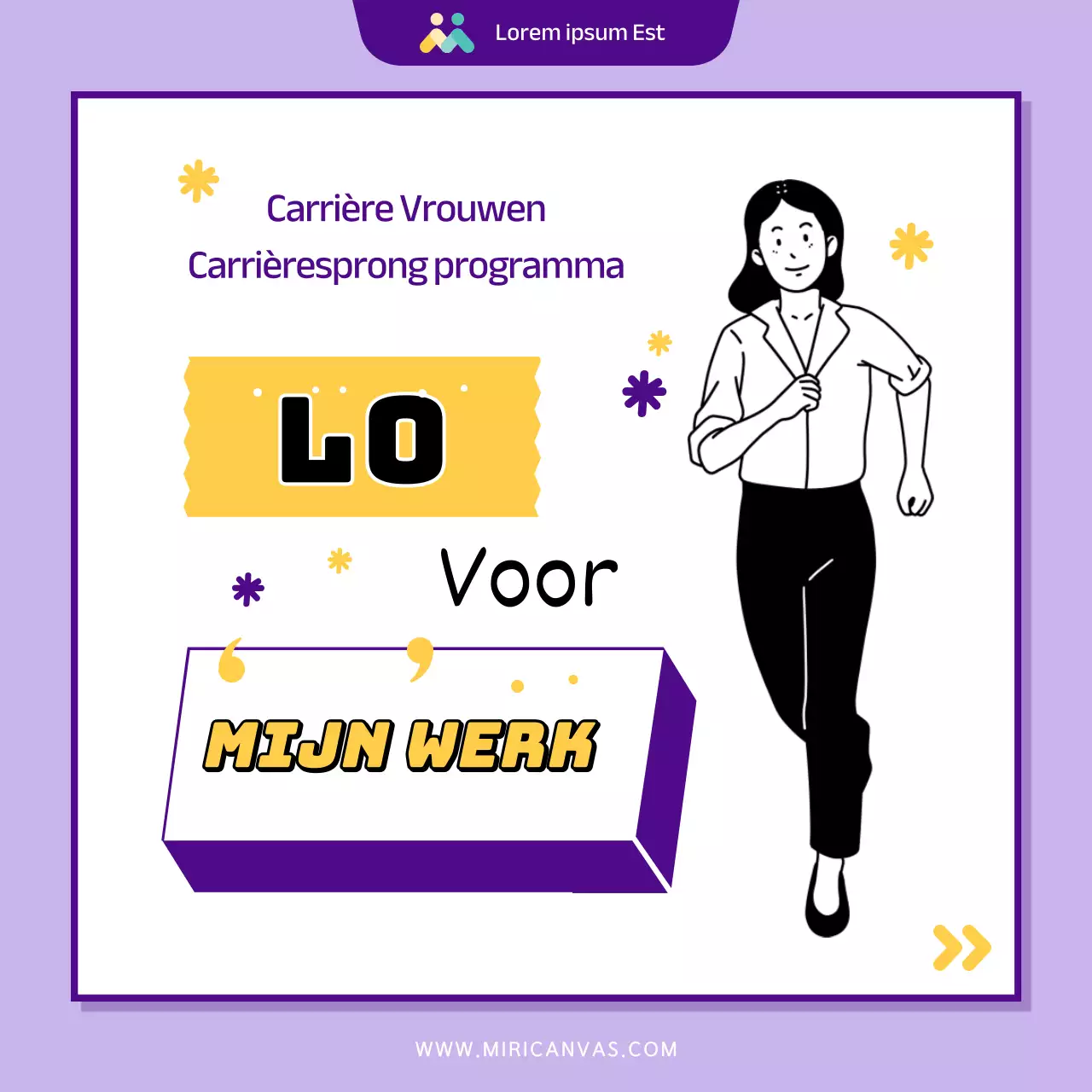 Modern paars en geel programma ter ondersteuning van de aanwerving van vrouwen in de publieke sector