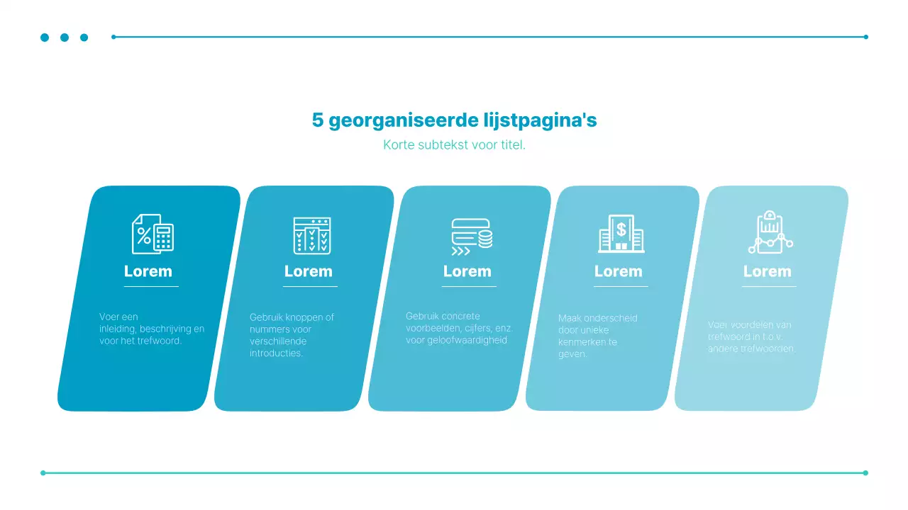 Een eenvoudige zakelijke presentatie in blauw en mint
