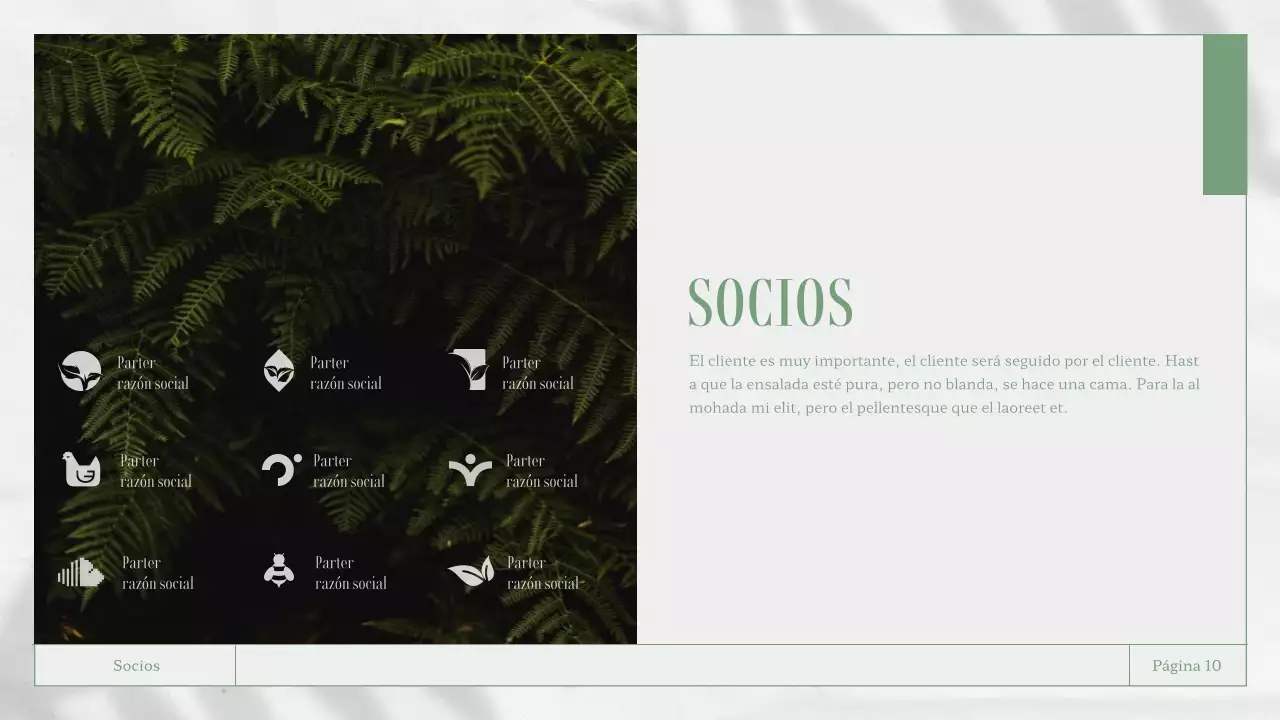 Materiales para informes empresariales en blanco y verde con temática de la naturaleza