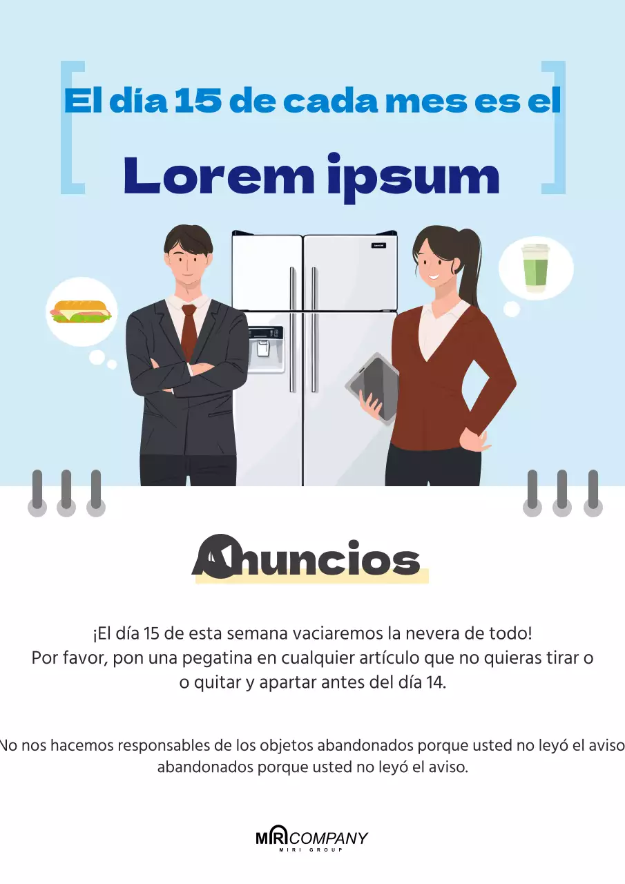 Aviso de limpieza del frigorífico resaltado en azul claro