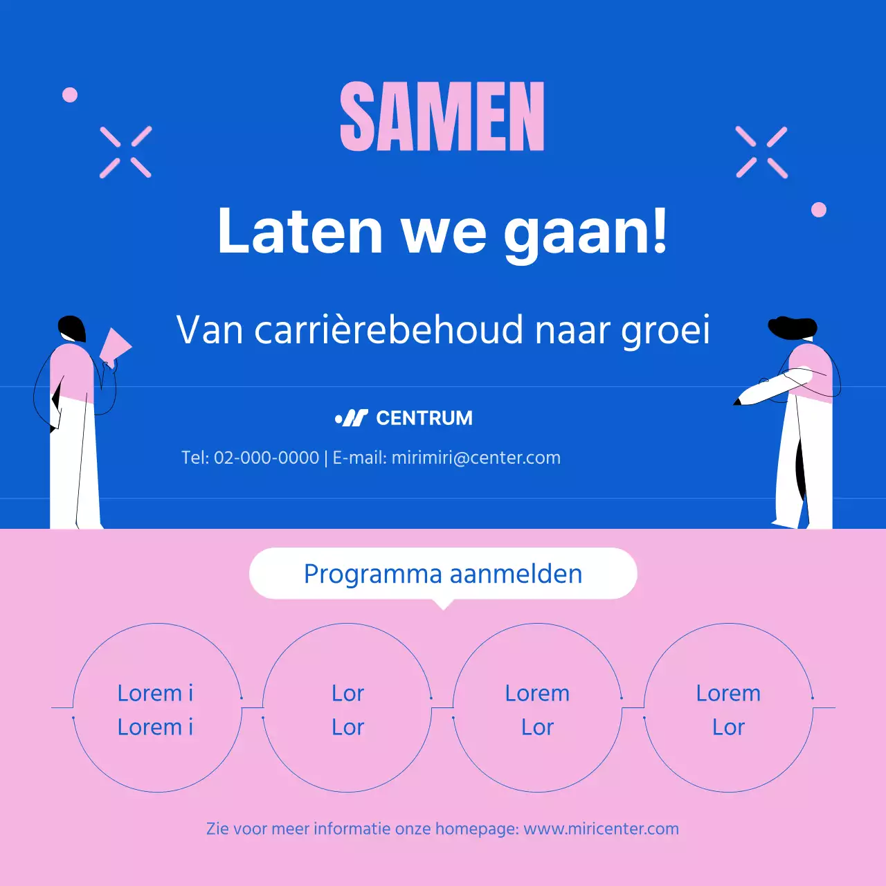 Het moderne blauw-roze programma Carrièresprong voor vrouwen promoten