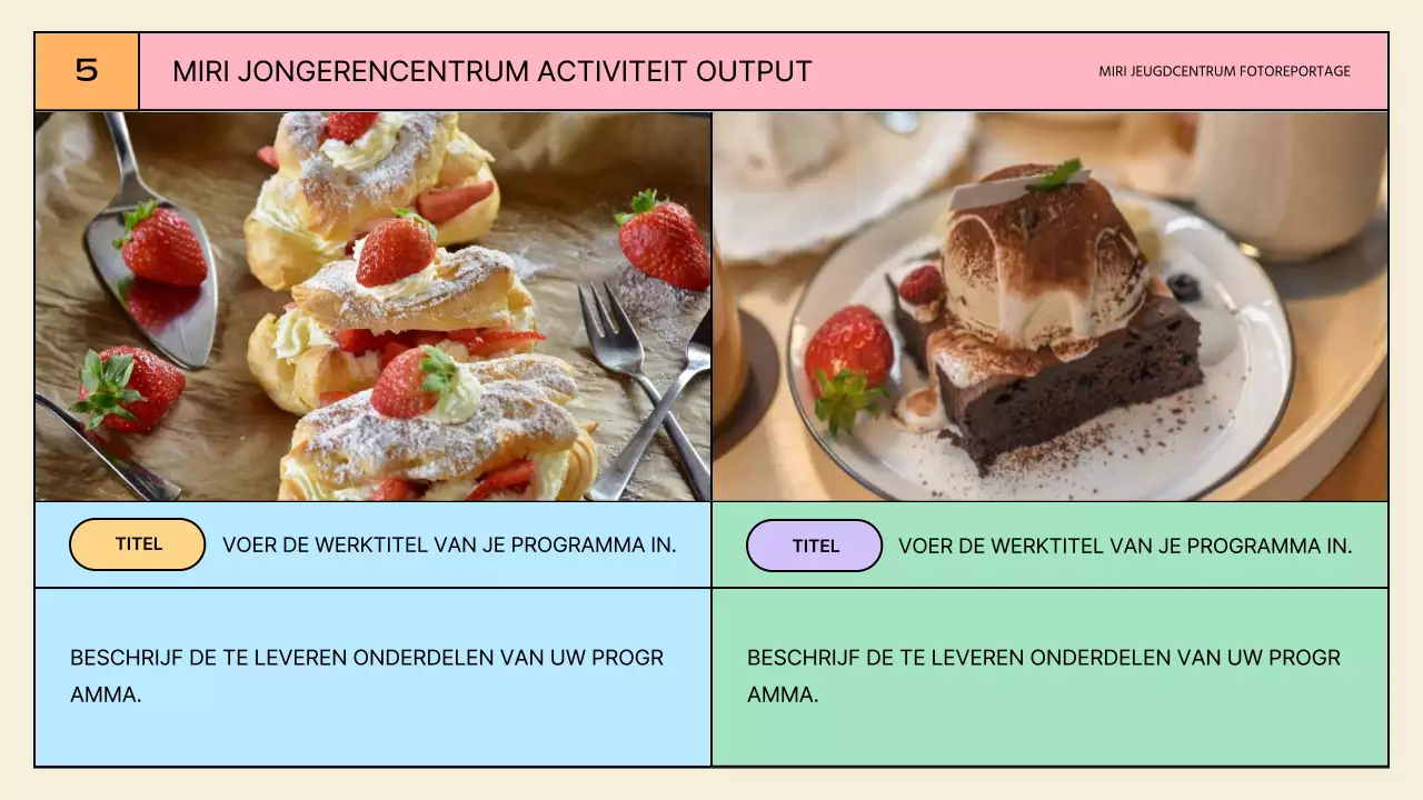 Gele en mintkleurige activiteitenpresentaties voor het jeugdcentrum