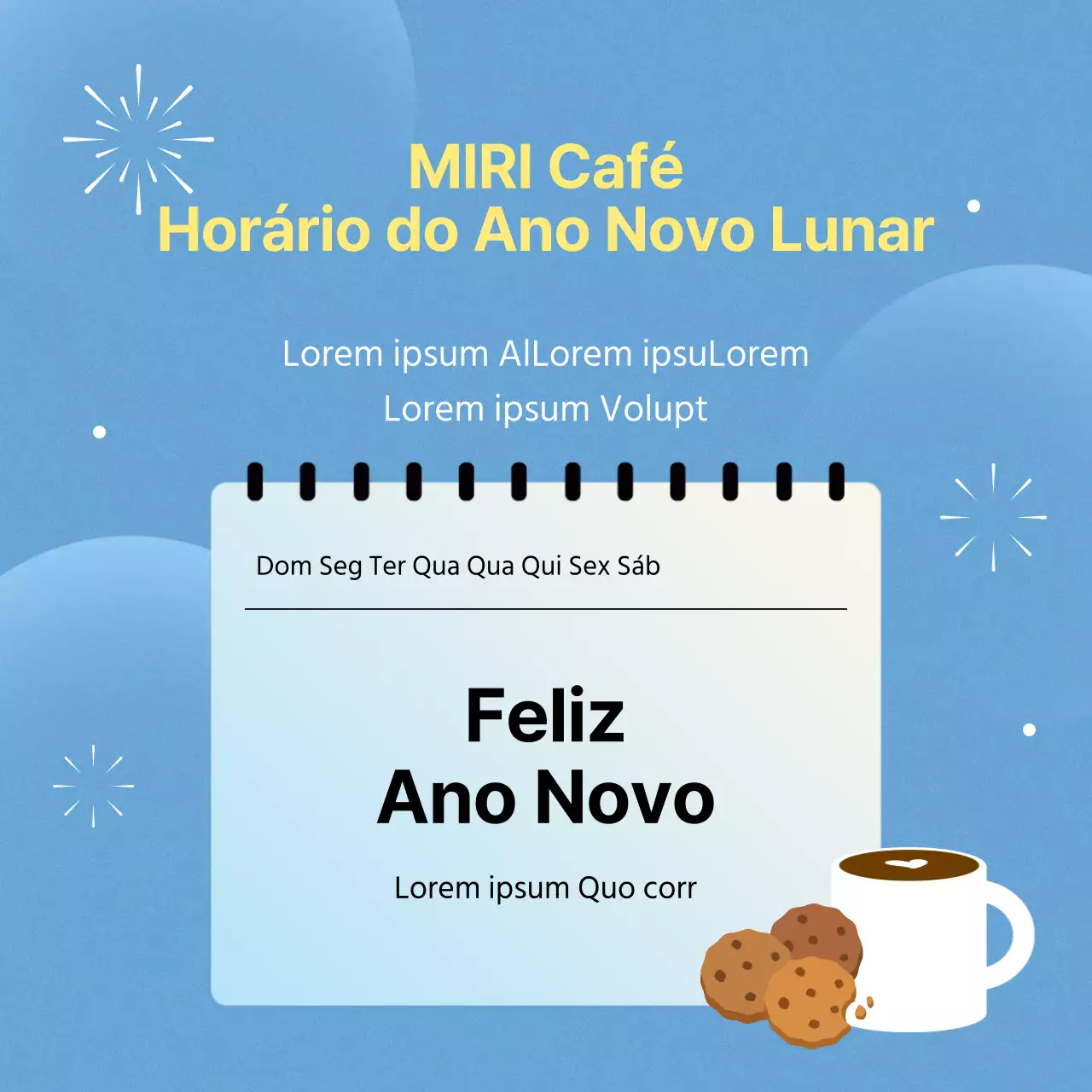 Um simples anúncio de abertura de um café em azul claro
