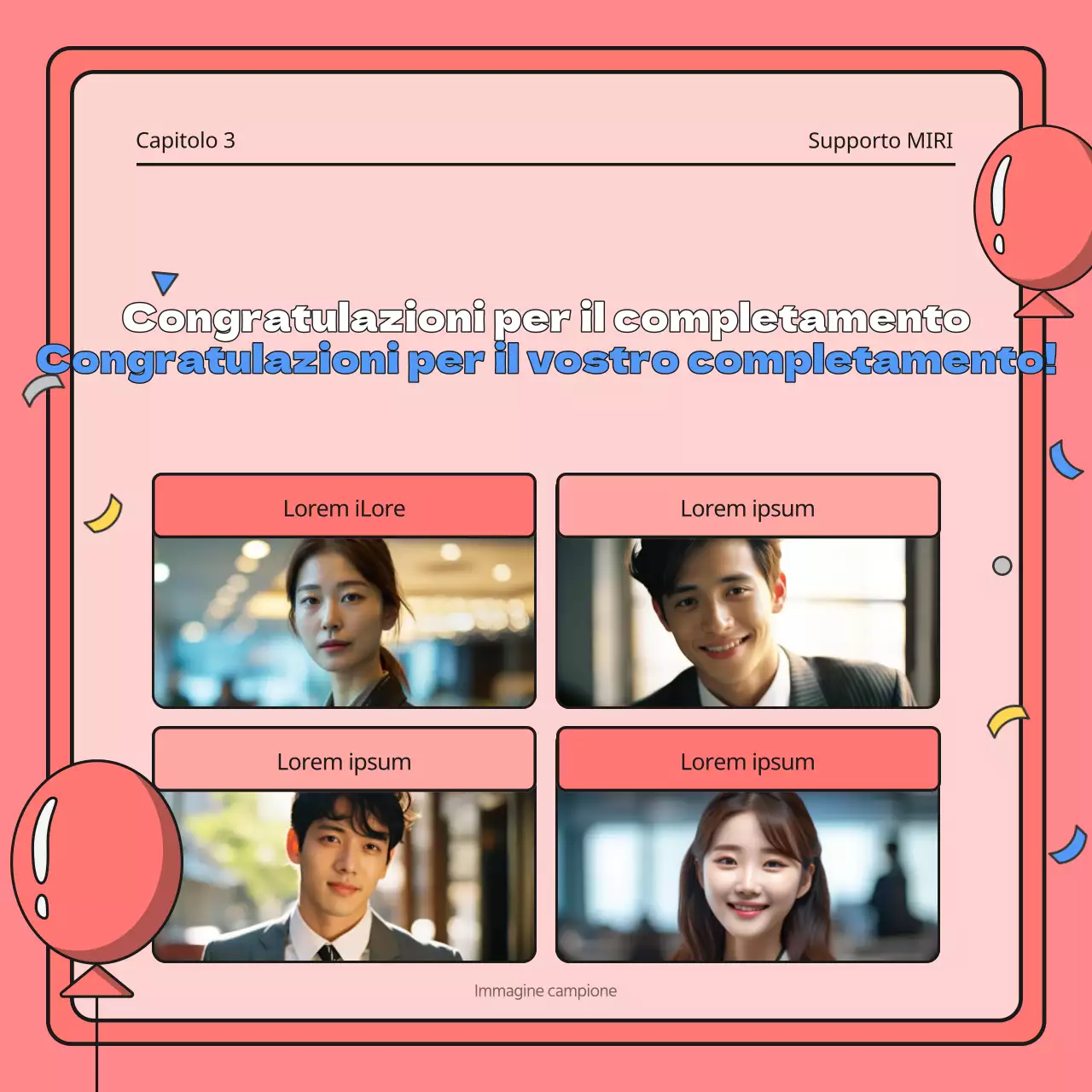 Celebrazione del completamento del programma in rosso e blu