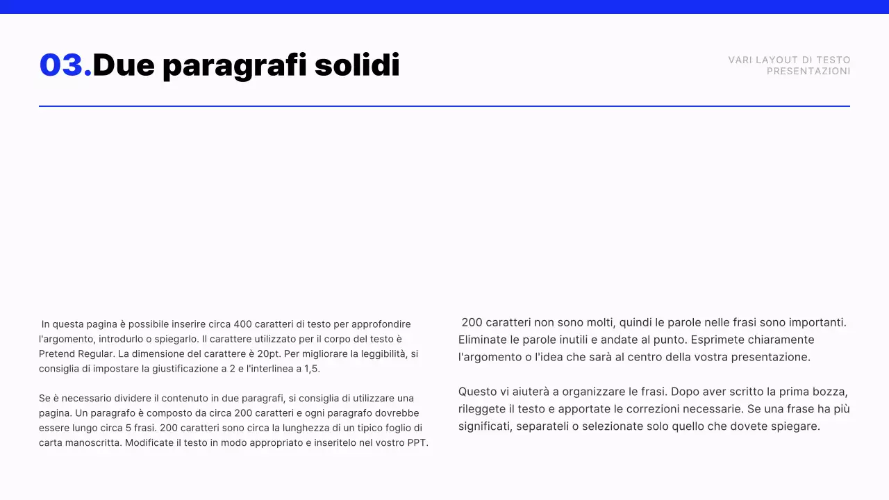 Relazione con layout di testo moderno in blu e bianco