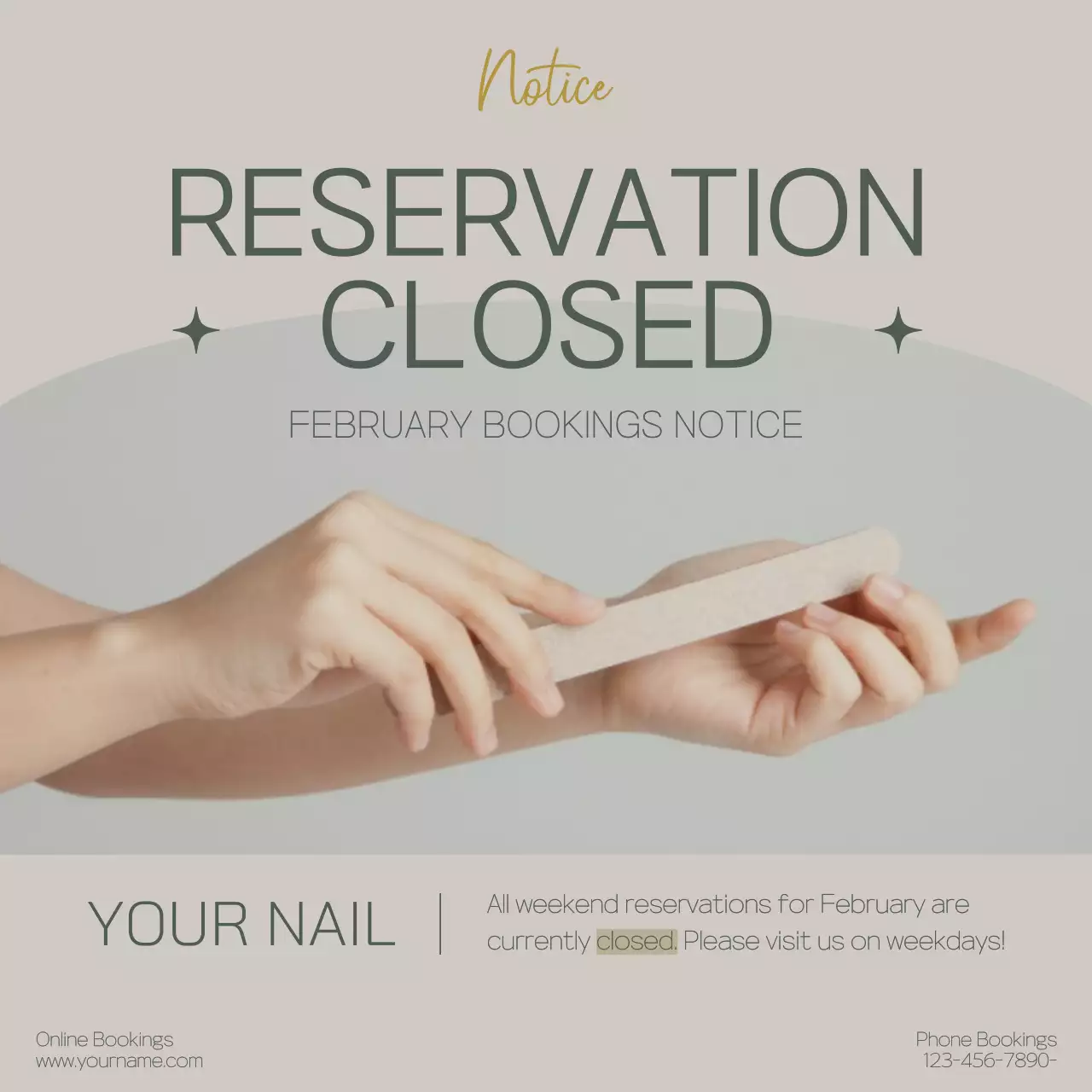 Beige Minimal Reservation Notice Social Media Post