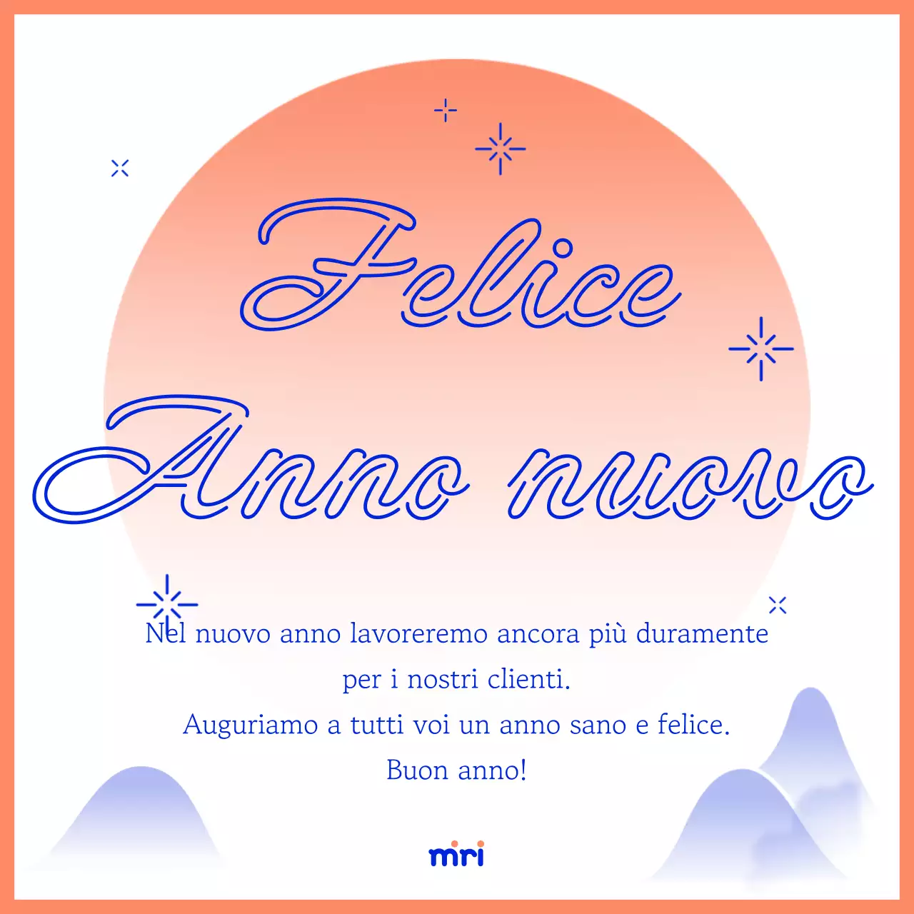 Semplice biglietto di auguri per il nuovo anno in arancione e blu
