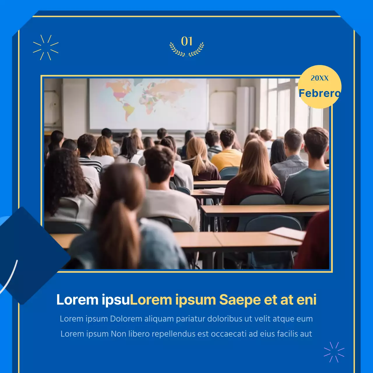 Un puesto de finalización kitsch azul y amarillo