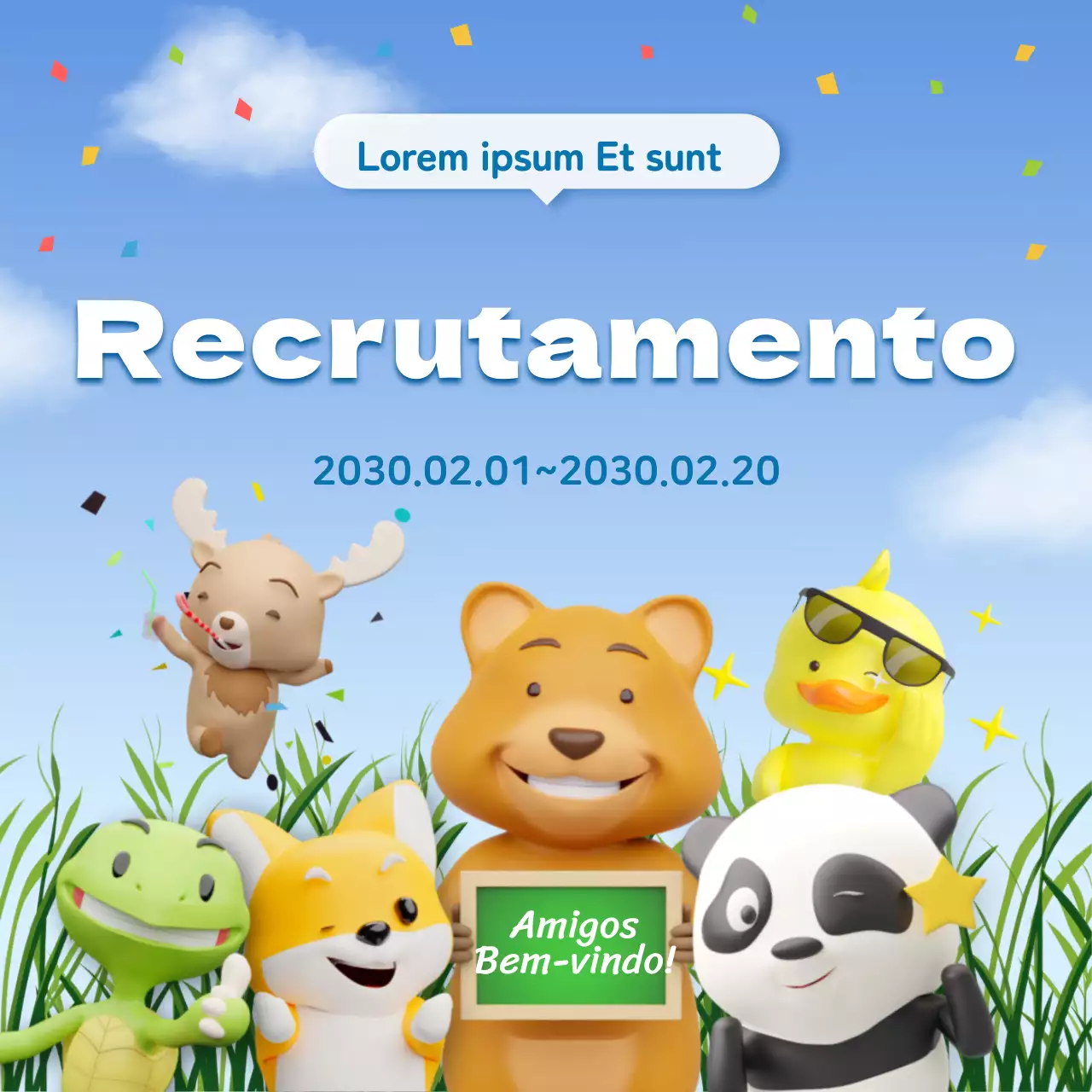 Um bonito anúncio de recrutamento para um infantário em azul claro e branco
