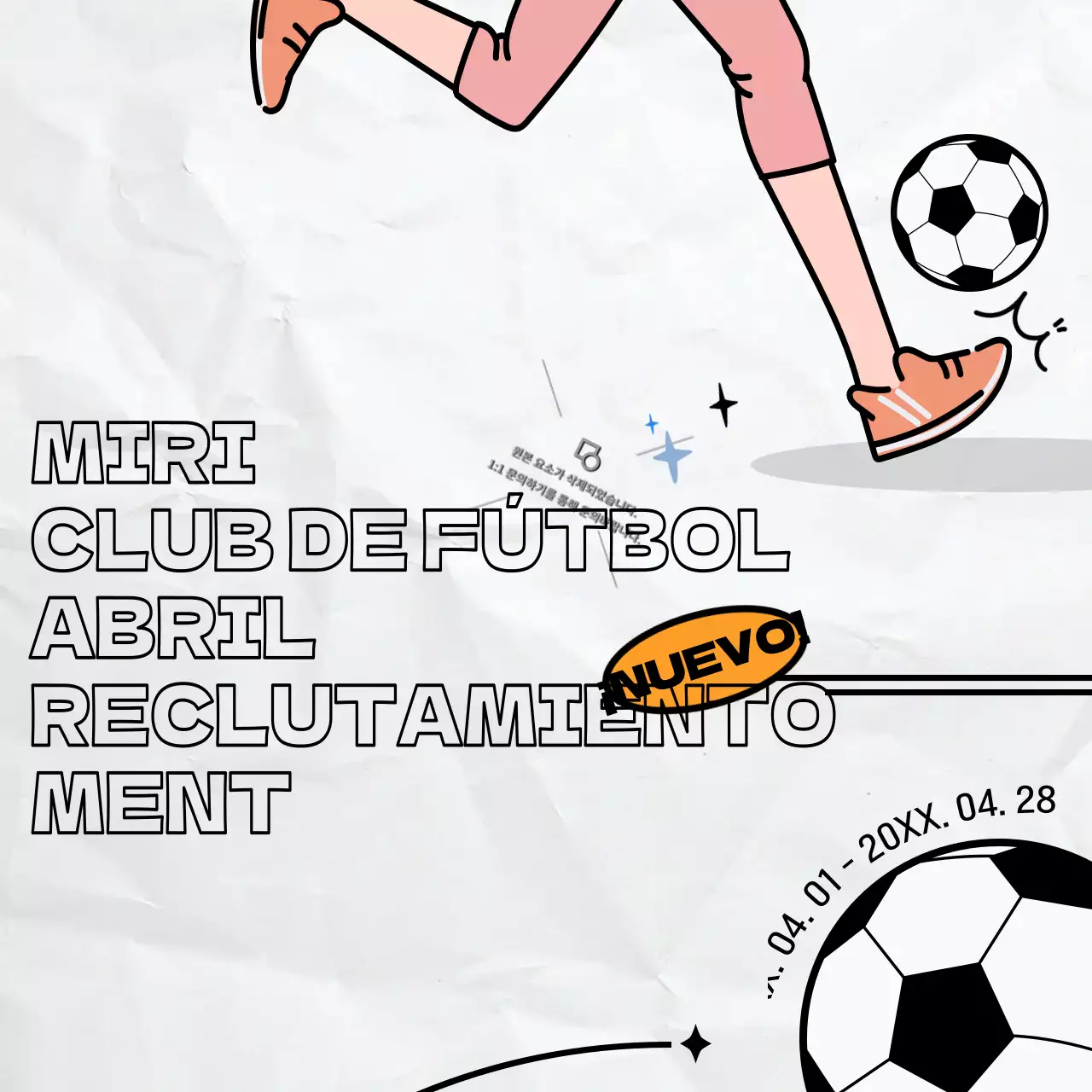 Anuncio minimalista de reclutamiento de un club de fútbol en negro y naranja