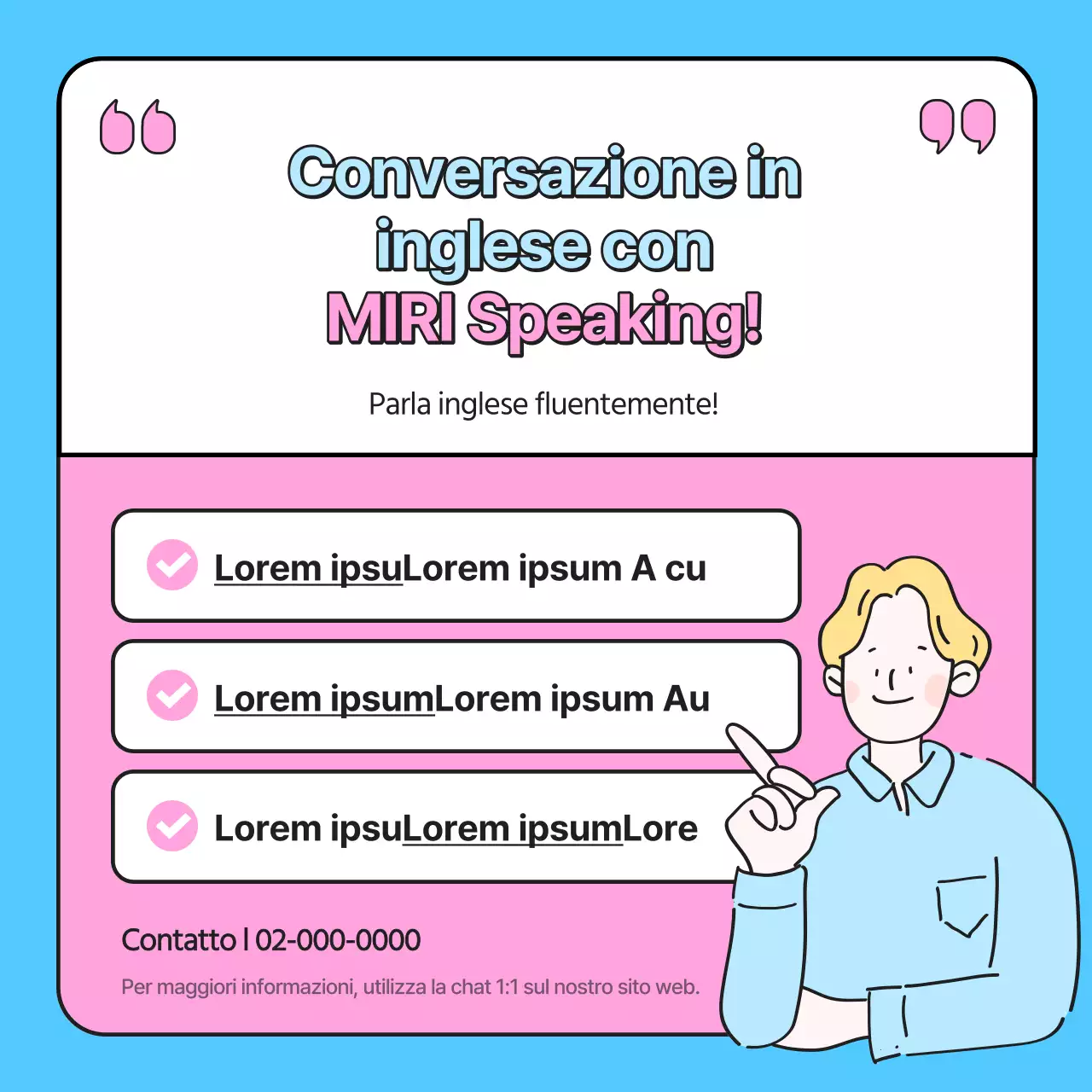 Promozione di una scuola di lingua inglese kitsch in rosa e azzurro