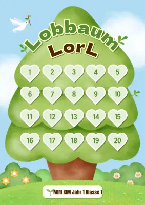 Niedlicher grüner und hellblauer Well Done-Kompliment-Aufkleber