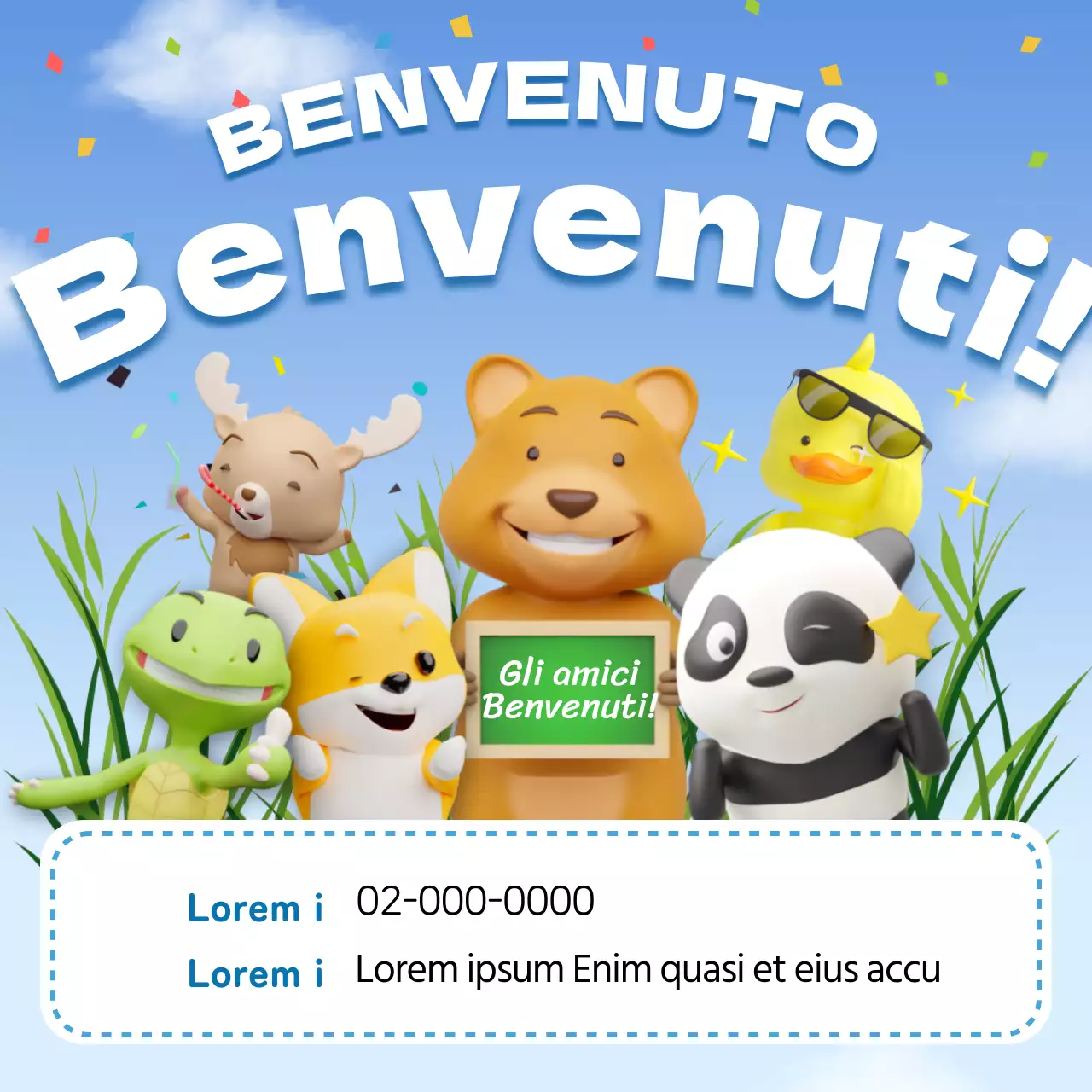 Un grazioso avviso di selezione per la scuola materna in azzurro e bianco