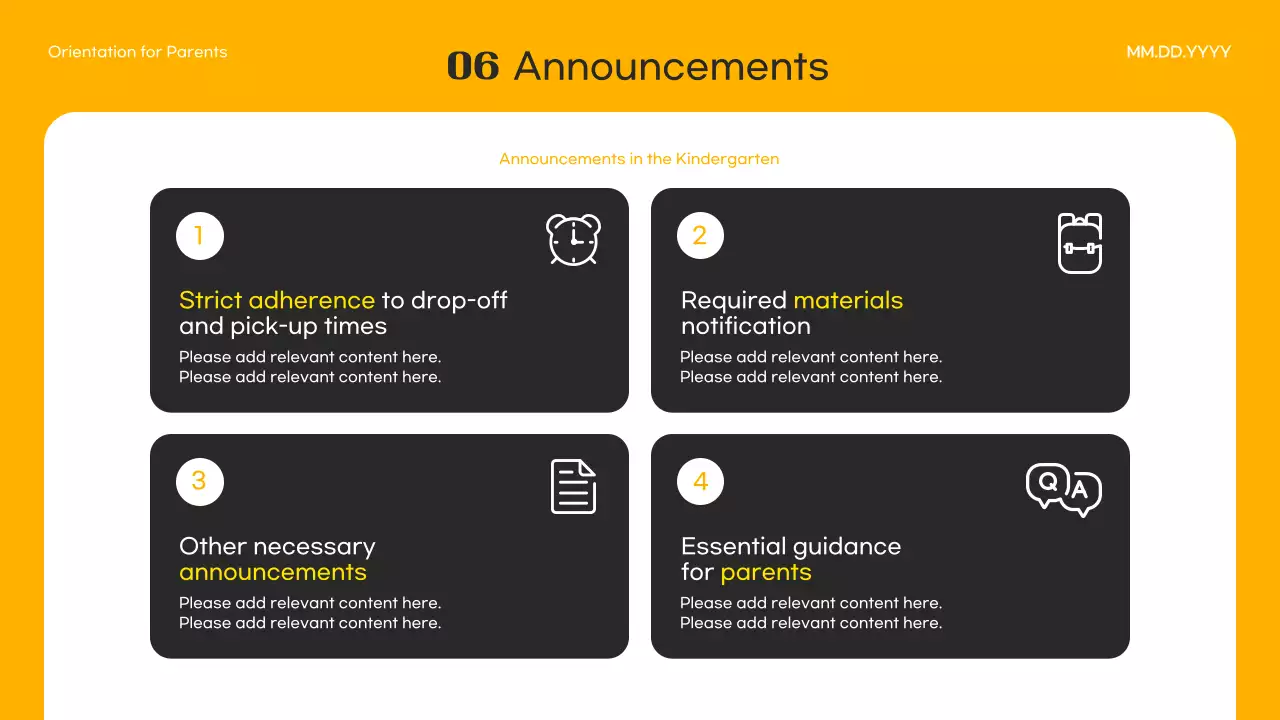 옐로우 심플 유치원 공지사항 프레젠테이션