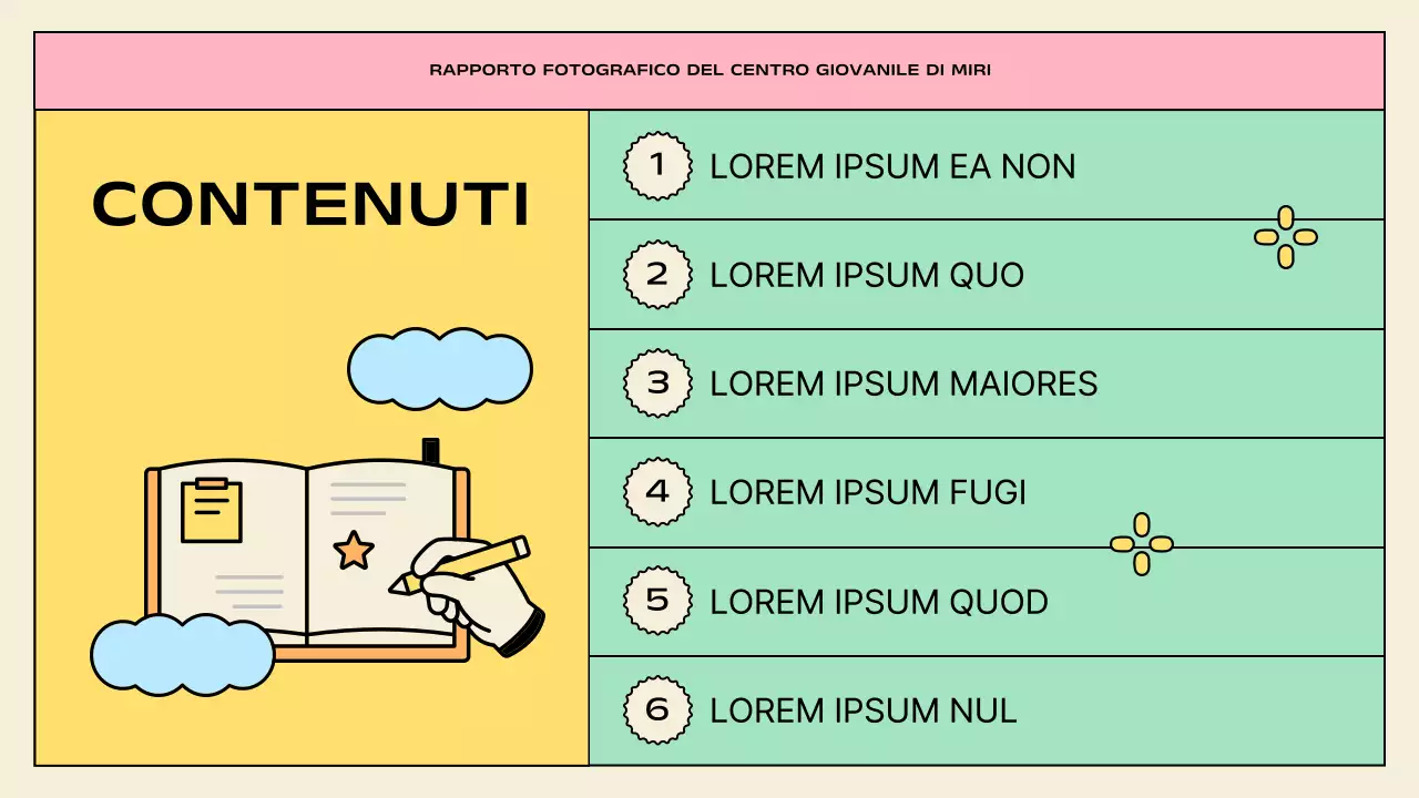 Presentazioni di attività del centro giovanile in giallo e menta