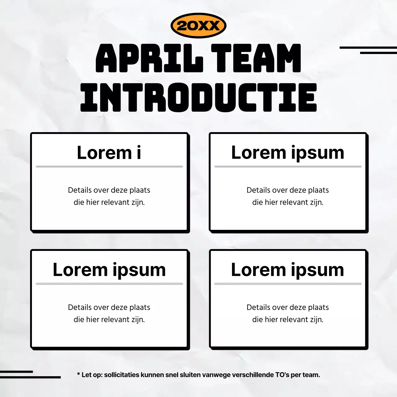 Minimalistische wervingsadvertentie voor voetbalclub in zwart en oranje