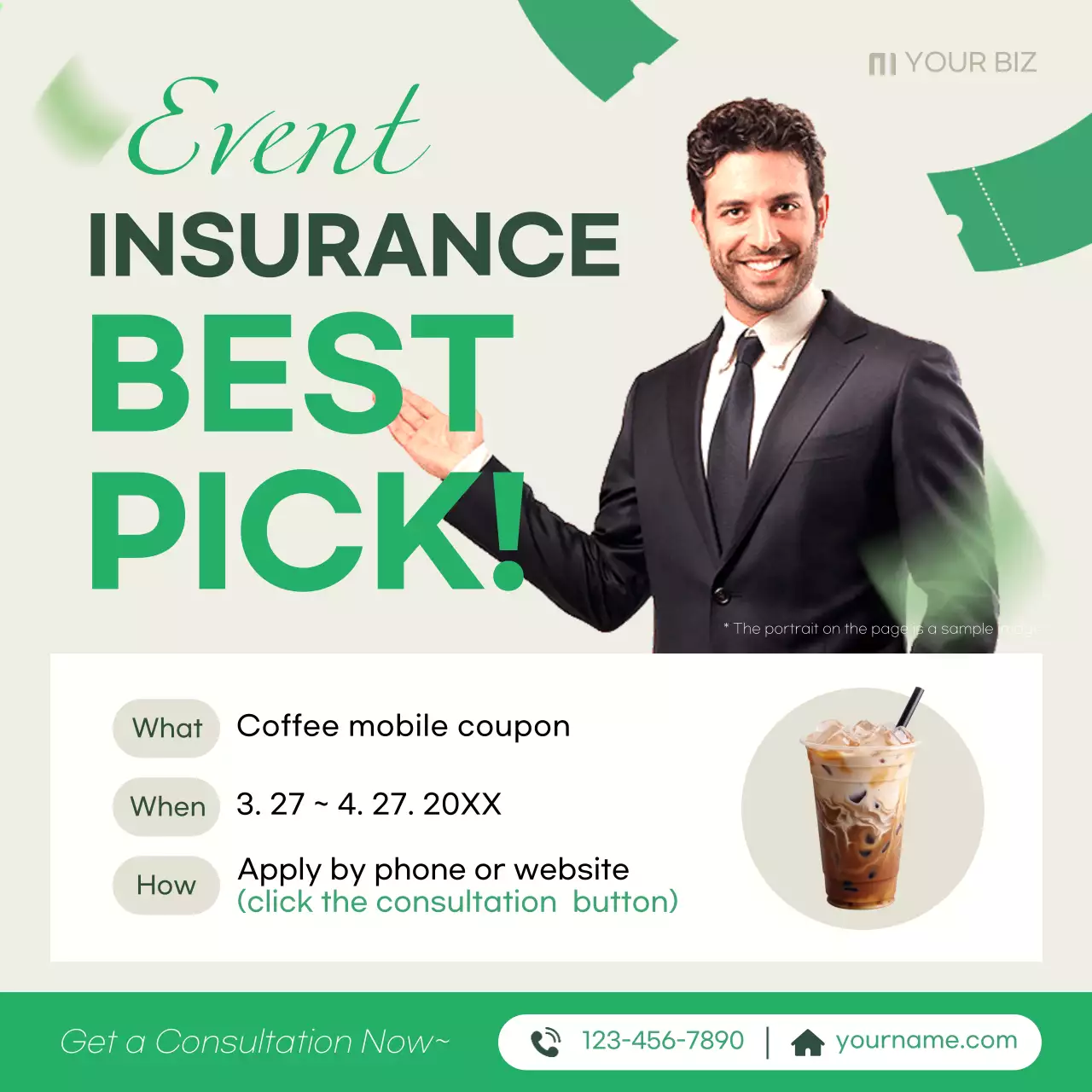 A simple insurance advice ad post in green and beige