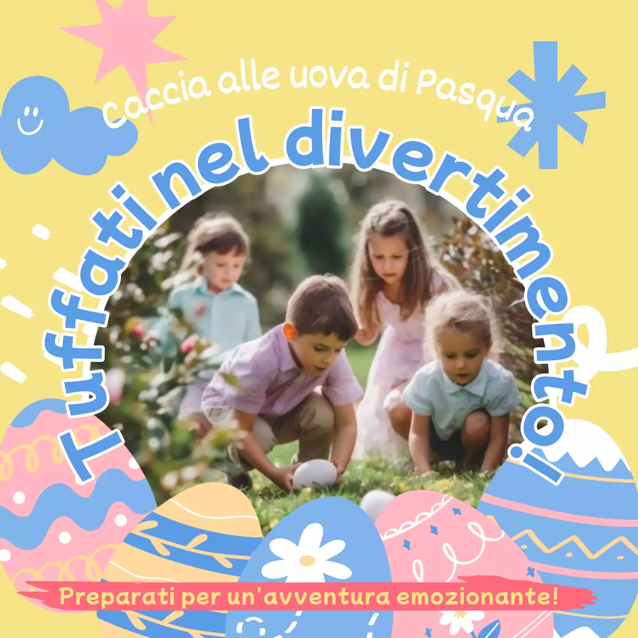 Promuovete una caccia alle uova di Pasqua nei toni pastello del rosa e dell'azzurro.