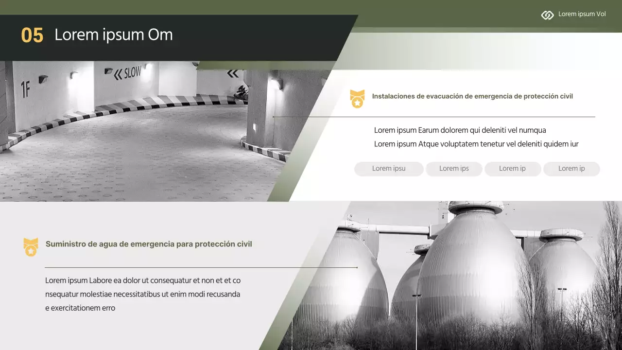 Material moderno de formación de protección civil en amarillo y caqui