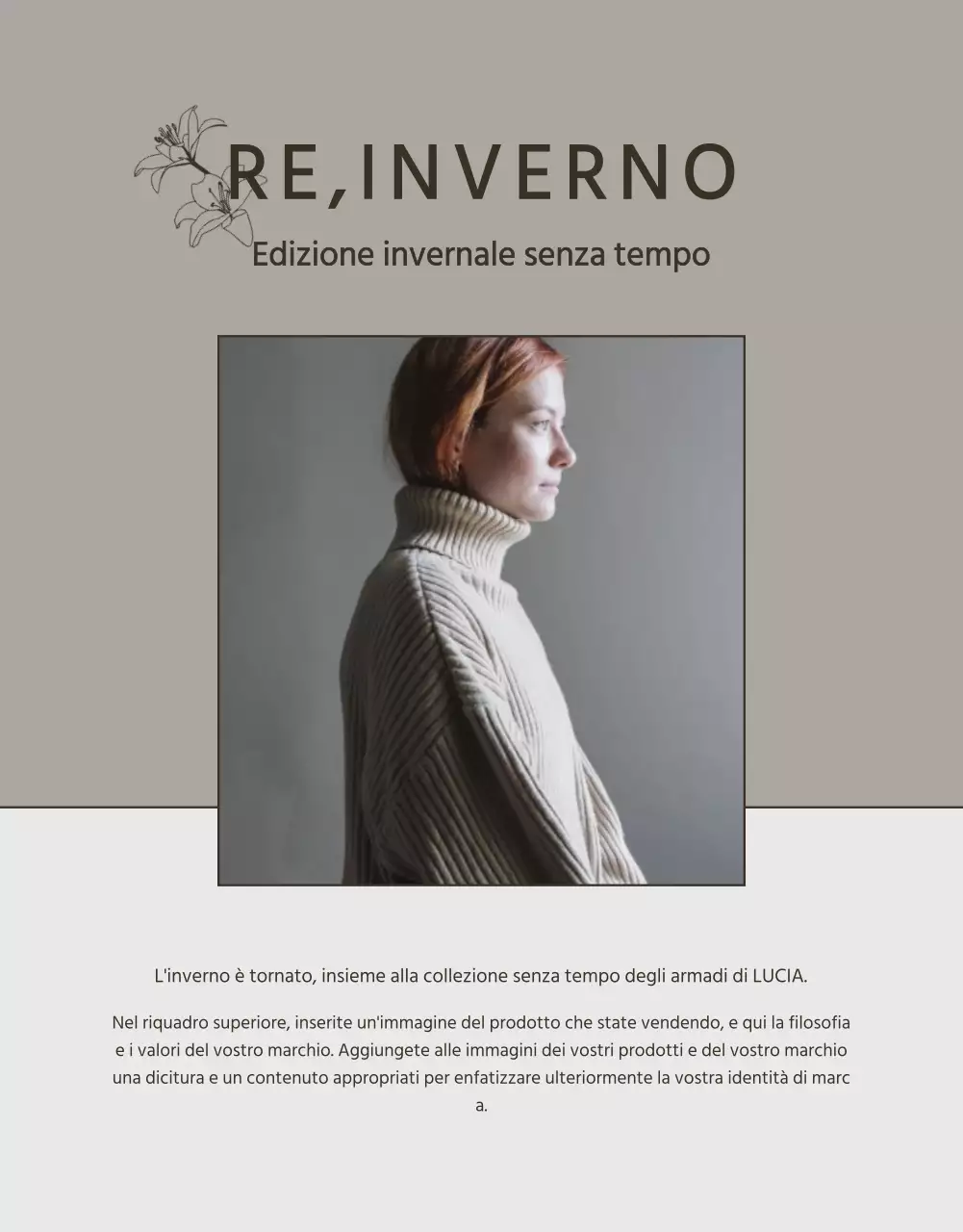 Annuncio di maglieria invernale moderna in beige e marrone