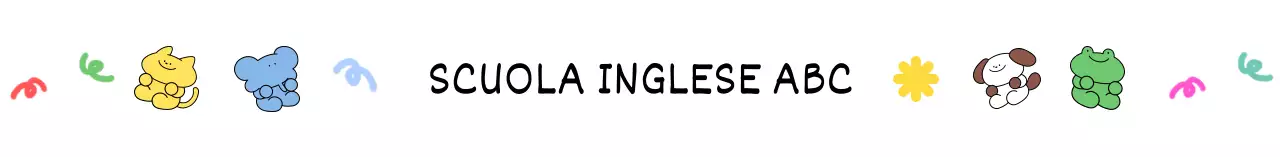 Scuola di lingua inglese con illustrazioni colorate e simpatiche