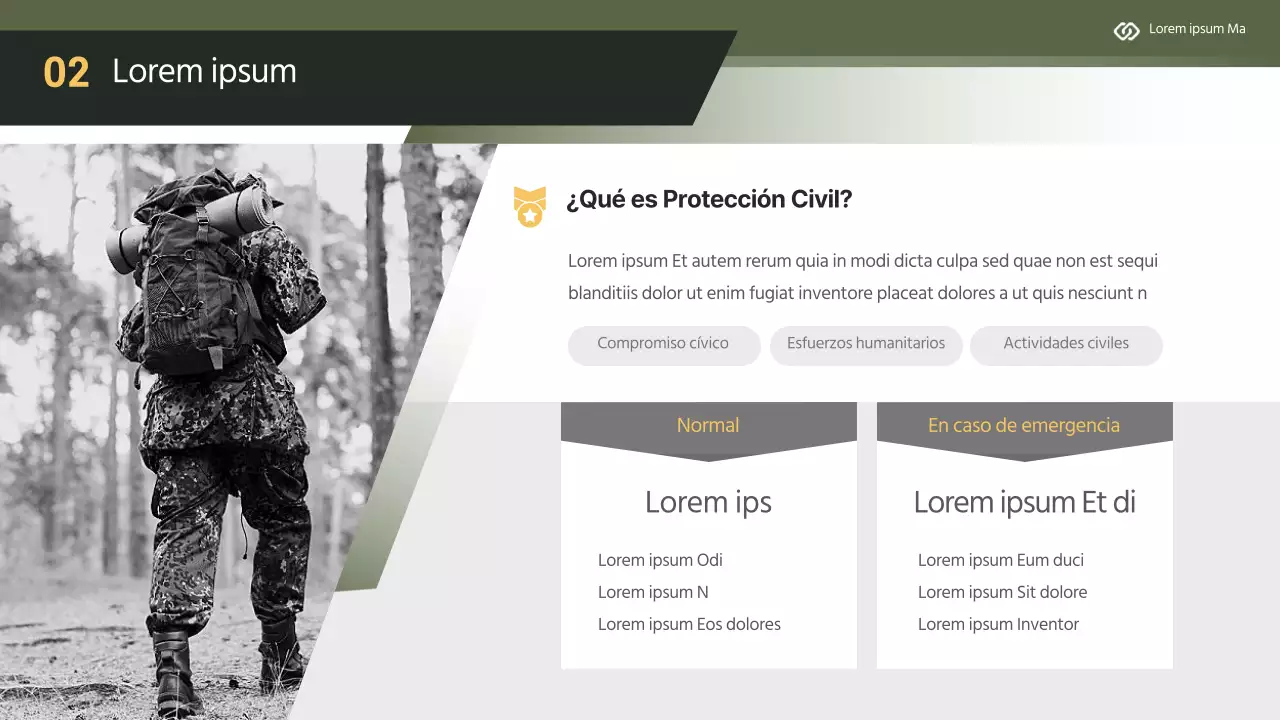 Material moderno de formación de protección civil en amarillo y caqui