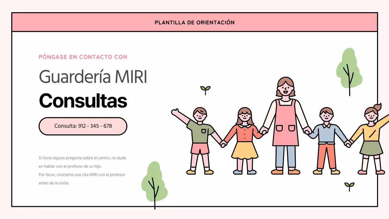 Una sencilla carta de orientación para la guardería en rosa y verde lima