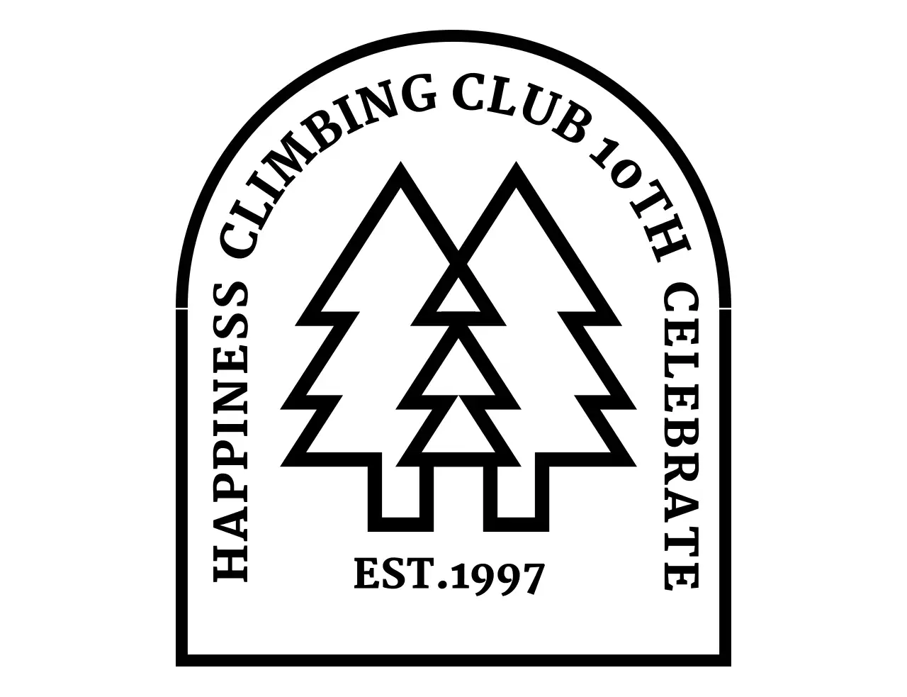 Câu lạc bộ cắm trại trong logo hình vòm với hình minh họa cây