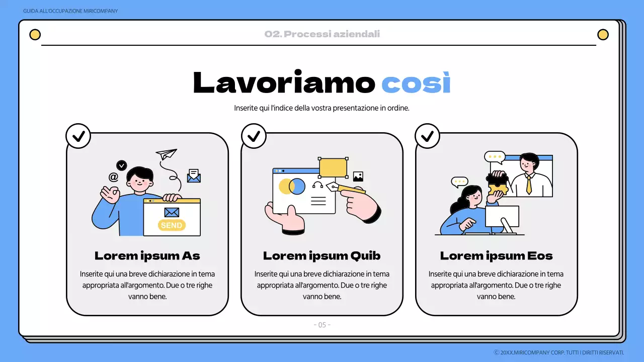 Materiale di formazione del libro di onboarding blu e giallo