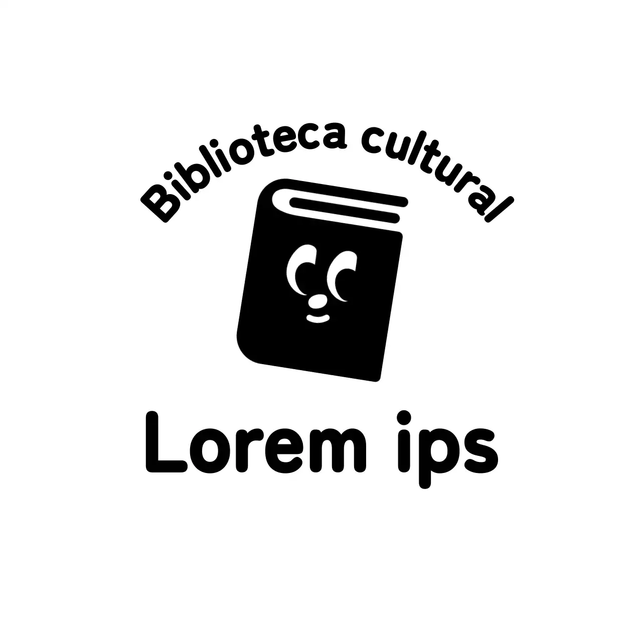 Logótipo de biblioteca com ilustração de um livro engraçado