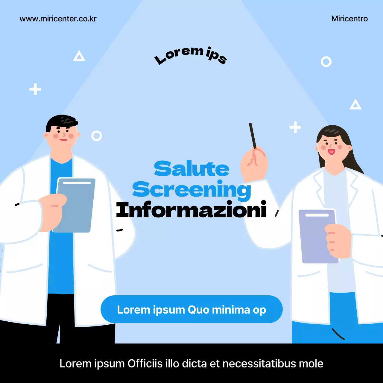 Annuncio di screening sanitario blu e nero