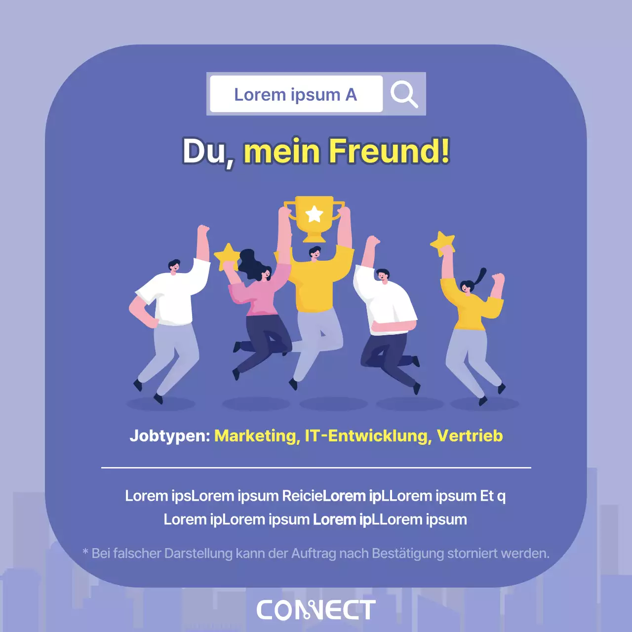 Ein minimalistisches Firmenanschreiben in Lila und Gelb