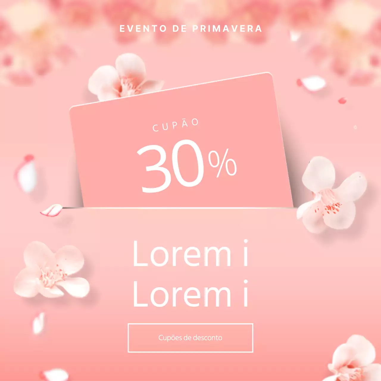 Anúncio moderno de cupão de desconto de primavera em rosa e branco