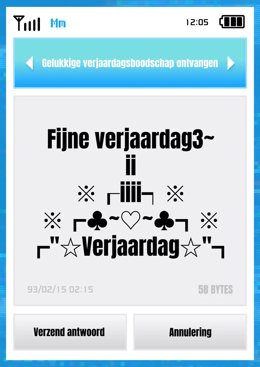 Gelukkige verjaardagsteksten in een parodie van lichtblauwe en grijze tweets