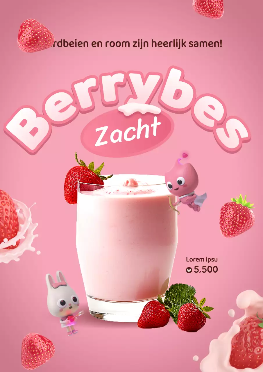 Een mooie aardbeiensmoothie in roze en rood promoten