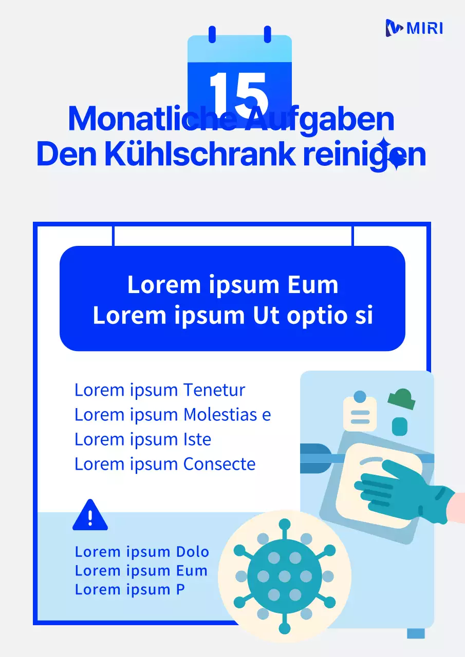 Ein einfacher Hinweis auf die Reinigung des Kühlschranks in Blau