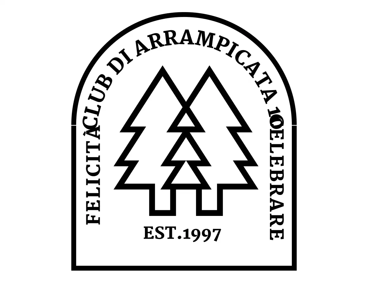 Club di campeggio con un logo ad arco con illustrazione di un albero